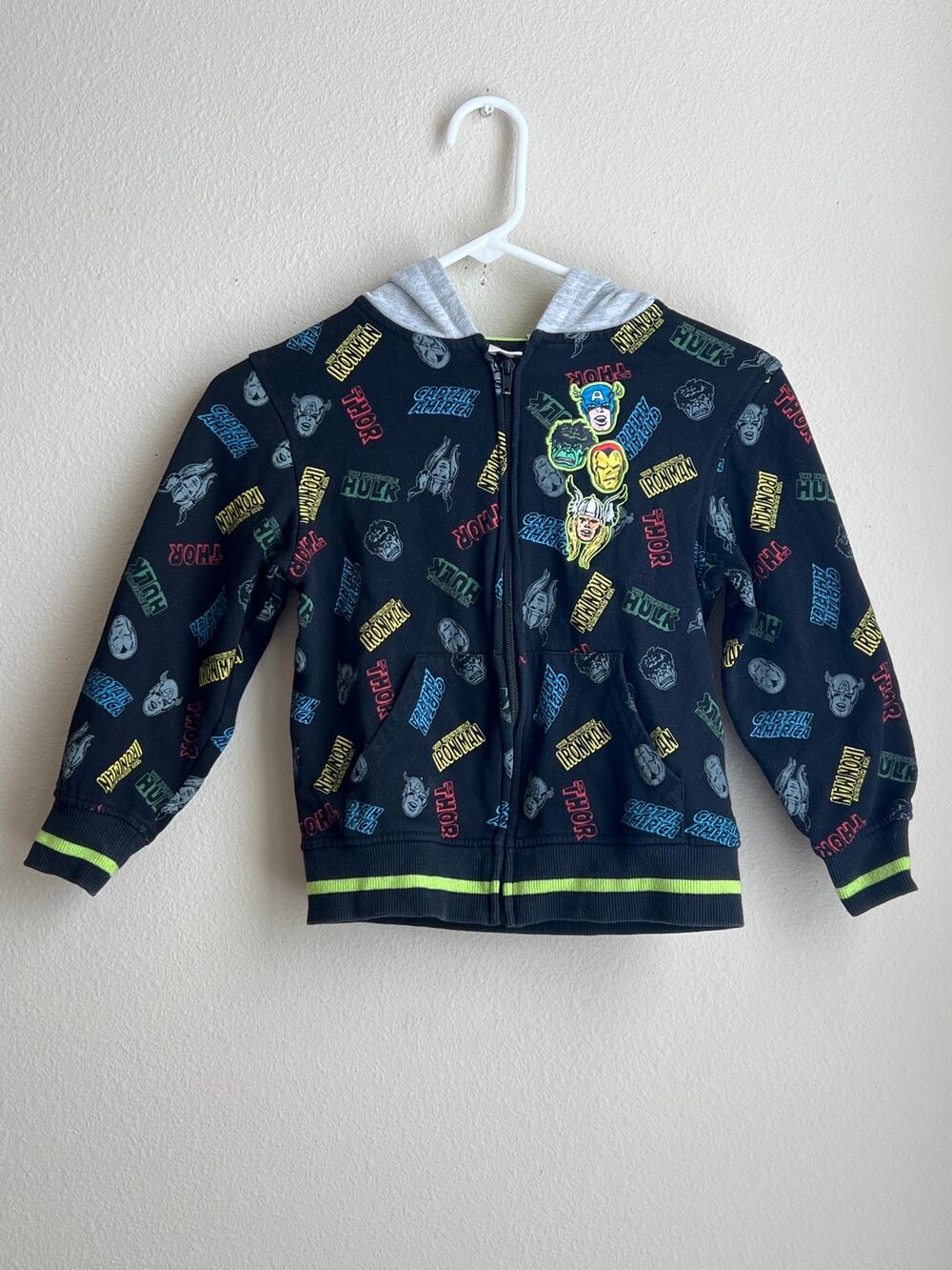 Marvel Avengers Size 7 Boys Black Multi Character Zip Up Hoodie Jacket